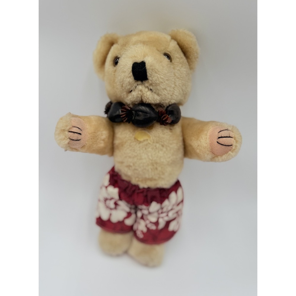 Hawaiian Hula Teddy Bear Tropical Souvenir Plush Stuffed Animal Red Flower Short
